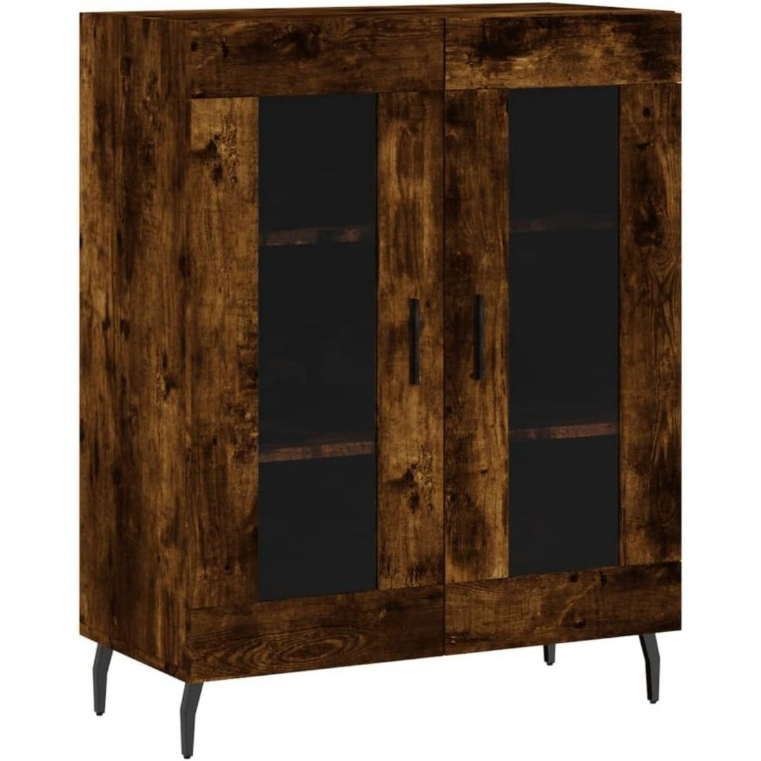 Sideboard aus Metall und Glas in Eichenbraun