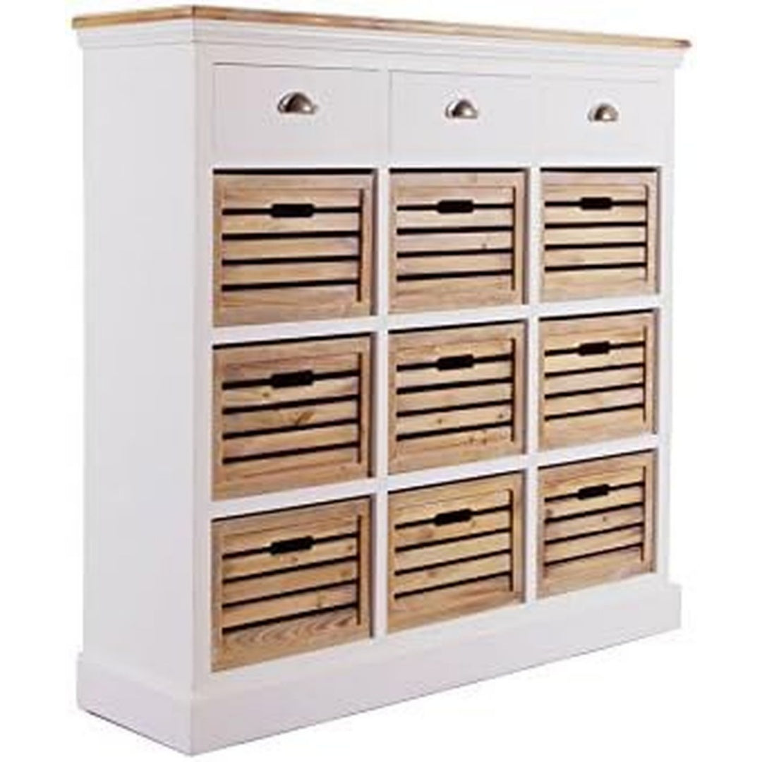 Das Sideboard vereint 12 Schubladen mit Schubladen