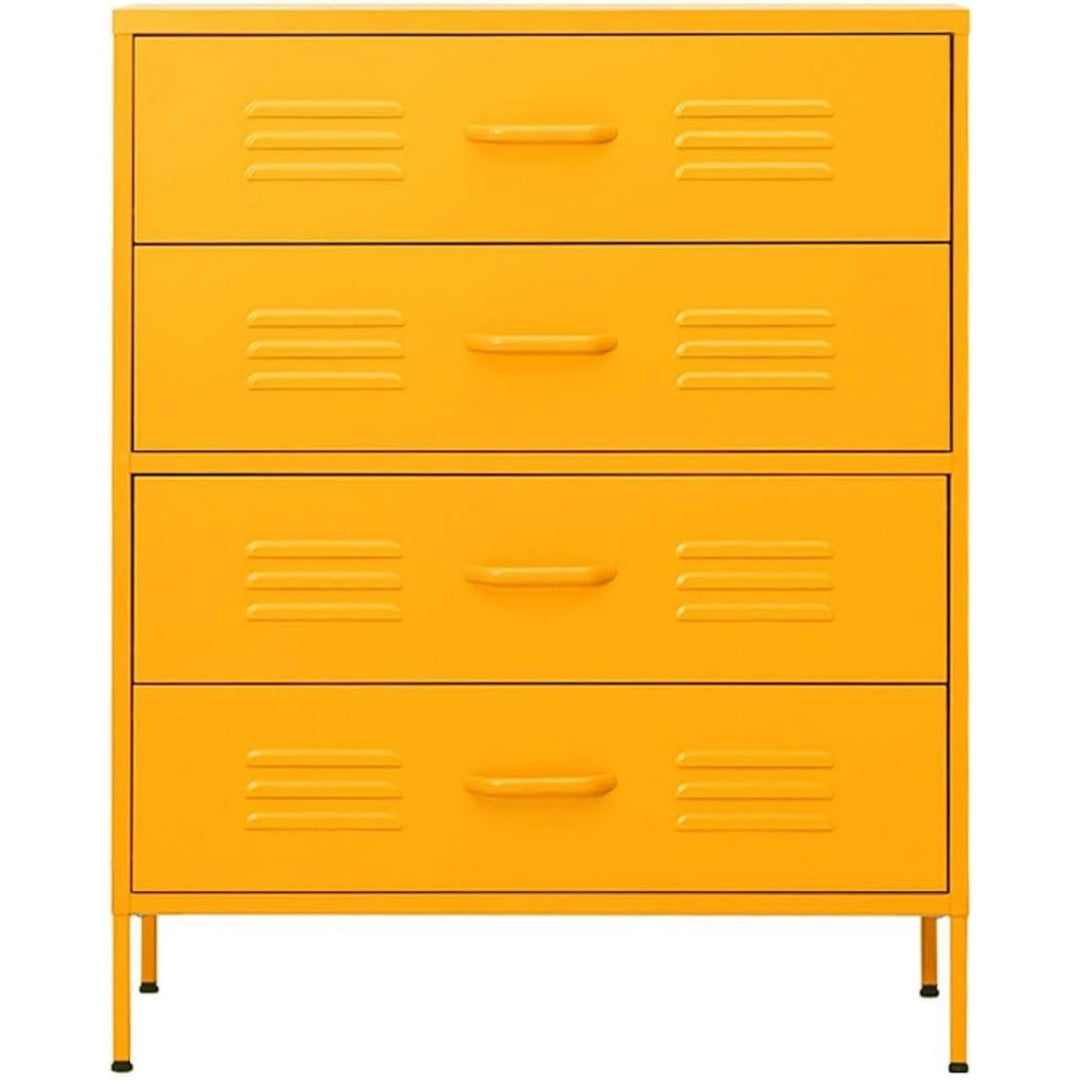 Eine ausziehbare Konstruktion praegt das Sideboard in Gelb