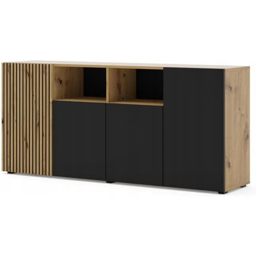 Sideboard verbindet offene Ablagen und strukturierte Fronten