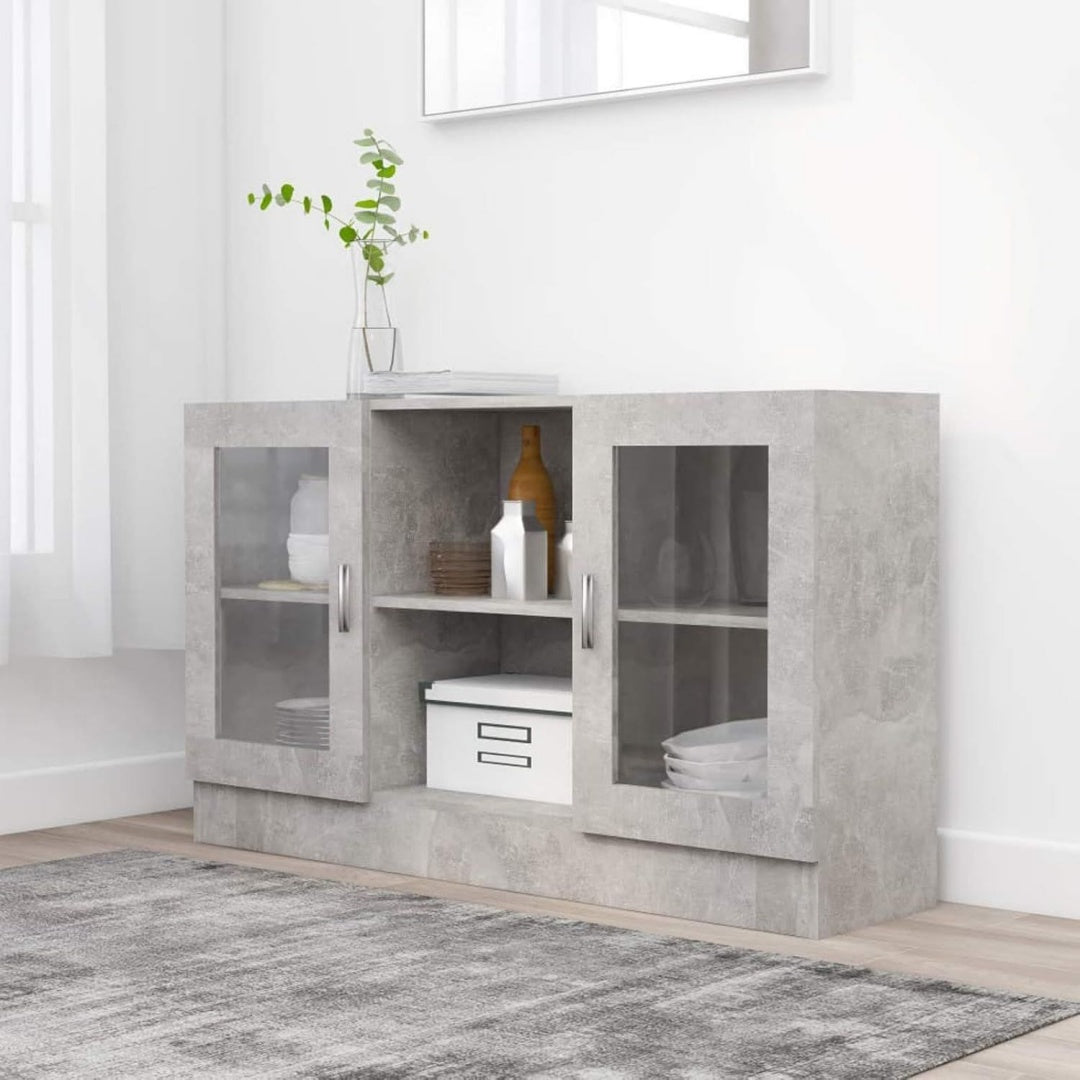 Vitrine aus Holzwerkstoff und Glas mit geschlossenem Stauraum