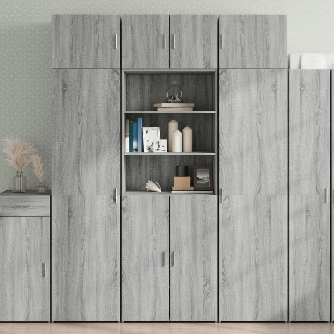 Hochschrank mit den Massen 70 x 42.5 x 225 cm in Eichenbraun und Grau