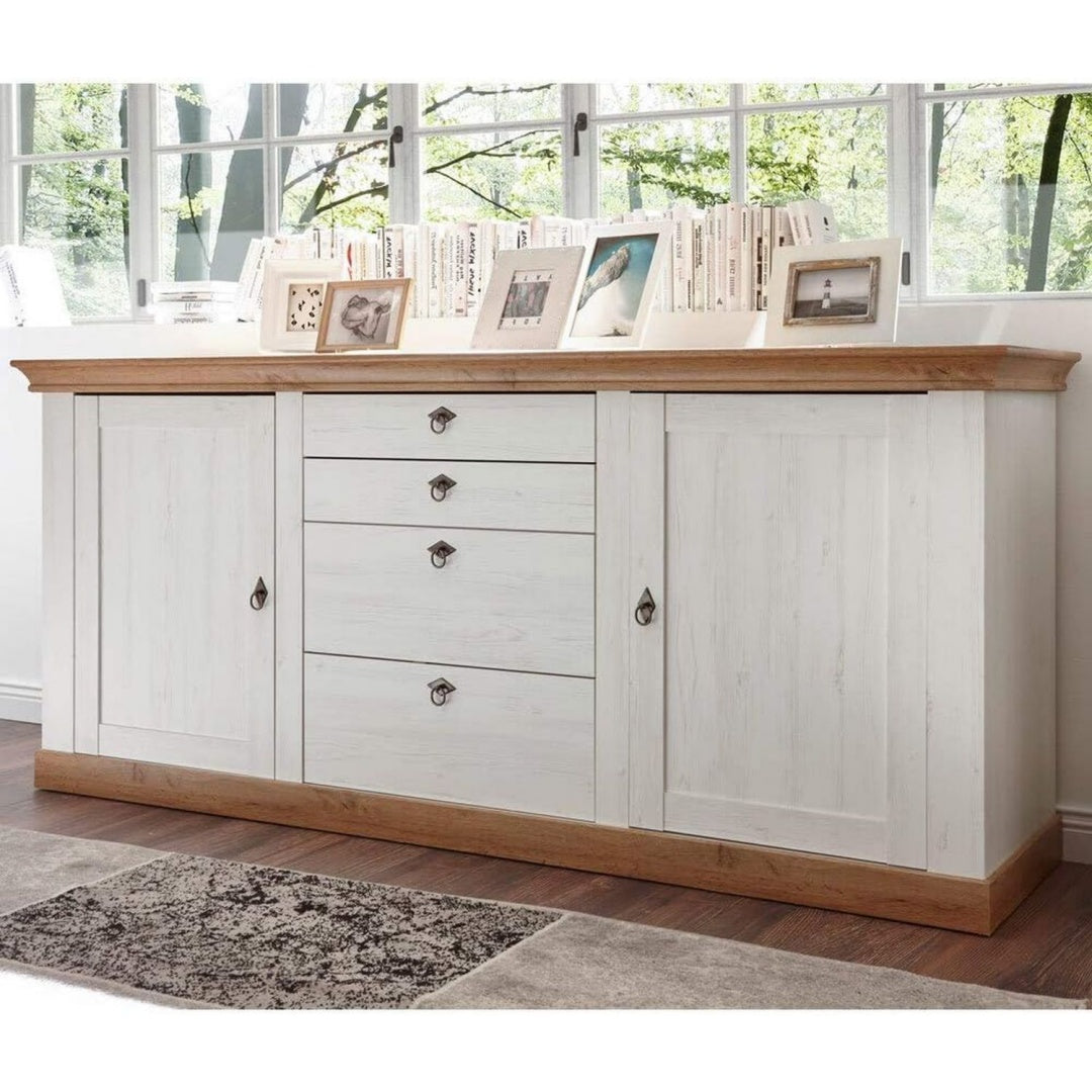 Sideboard in Weiss und Eichenbraun mit Schubladen