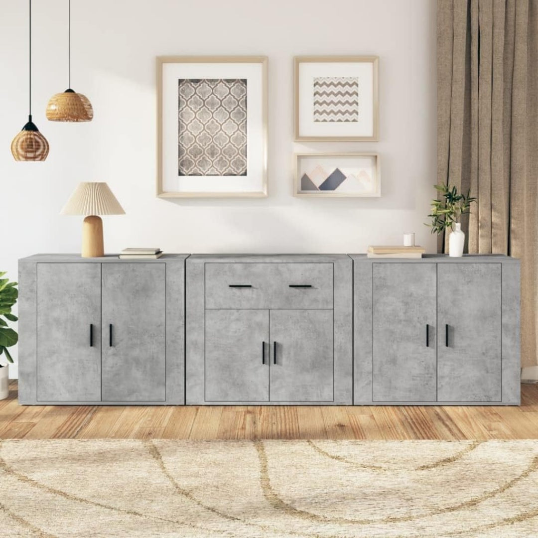 Das Sideboard misst 80 x 33 x 70 cm in Betongrau